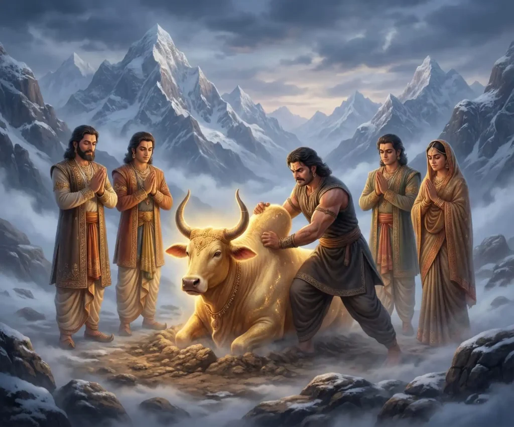Pandavas seeking forgiveness from Lord Shiva at Kedarnath